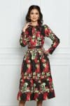 Rochie Moze neagra cu imprimeuri florale rosii