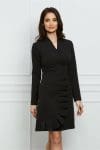 Rochie Moze neagra cu volan pe fusta si aspect petrecut
