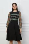 Rochie Moze negara cu broderie verde la bust