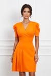 Rochie Moze orange cu pliuri pe fusta si decolteu petrecut