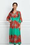 Rochie Moze verde cu imprimeu floral orange