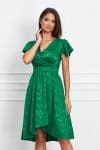 Rochie Moze verde din satin cu imprimeu discret si crepeu
