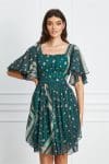 Rochie Moze verde din voal cu imprimeu floral