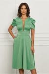 Rochie Moze verde fistic cu tull transparent la decolteu