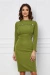 Rochie Moze verde olive cu nasturi decorativi la bust