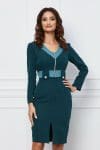 Rochie Moze verde petrol cu detalii turcoaz