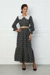 Rochie Nadia neagra cu imprimeu floral si curea in talie