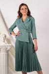 Rochie Narcisa verde mint cu bust tip sacou si fusta plisata