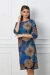 Rochie Natalia albastra cu imprimeu galben