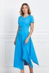 Rochie Natalia bleu cu fusta in colturi si curea in talie