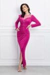 Rochie Natalia lunga fucsia cu fronseu si margele pe bust