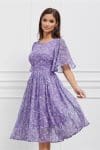 Rochie Raluca mov cu imprimeu floral si maneci largi