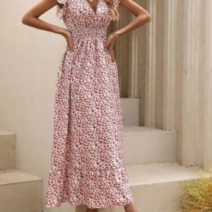 Rochie Rosa lunga lejera din material sintetic multicolor DRGR0004 Dargen