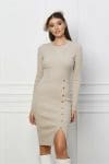 Rochie Roxana bej din tricot cu nasturi