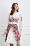 Rochie Roxana ivory cu mov in degradee si flori