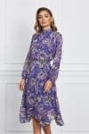 Rochie Sabrina albastra cu imprimeuri roz