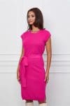 Rochie Sabrina fucsia din tricot fara maneci cu cordon in talie