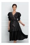 Rochie Sabrina neagra cu strasuri si bilute la bust
