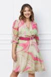 Rochie Sira bej cu imprimeuri fucsia