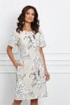 Rochie Teodora bej cu imprimeuri florale albe