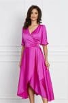Rochie Teodora fucsia cu catarama in talie