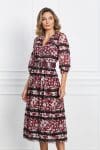 Rochie Vera bordo cu imprimeuri bej si curea in talie
