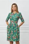 Rochie Vera verde cu flori roz
