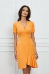 Rochie Xara orange cu volan la baza si aplicatie in talie