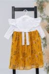 Rochita pentru fetite DY Fashion galben mustar cu imprimeu din voal