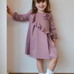 Rochita pentru fetite Dy Fashion lila cu volanas si floare 3D