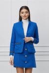 Sacou Dy Fashion albastru din tweed cu aplicatii