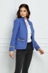 Sacou Dy Fashion bleu cu perle la maneci si buzunare