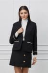 Sacou Dy Fashion negru din tweed cu aplicatii