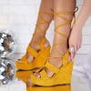 Sandale dama cu platforma Galbene din Piele Ecologica Intoarsa Nasira