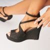 Sandale dama cu platforma Negre din Glitter Manha