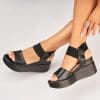 Sandale dama cu platforma Negre din Piele Ecologica Lochan
