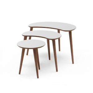 Set 3 masute auxiliare HILAL, maro deschis + crem, 67 50 32x39x50 45 40 cm