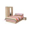 Set dormitor CORINNE, 4 piese, pat 140×200 cm, dulap 3 usi, 2 noptiere, sonoma deschis, cant sonoma inchis