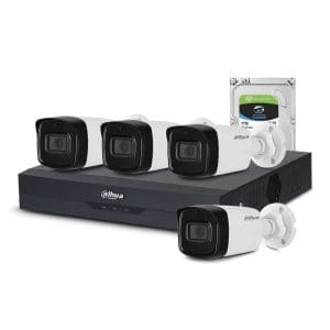 Sistem supraveghere exterior Dahua DH-C4EXT80M-2MP-M, 4 camere, 2 MP, IR 80 m, PoS, IoT, microfon, 1 TB HDD