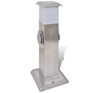 Stâlp priză pentru grădină din oțel inoxidabil cu felinar