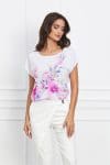 Tricou Sandra lejer alb cu imprimeu floral fucsia