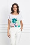 Tricou Sandra lejer alb cu imprimeu floral verde