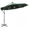 Umbrelă suspendată, iluminare LED, 300 cm, verde, stâlp metalic