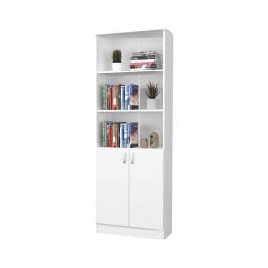 Biblioteca Flint, cu Usi Inferioare si 2 Polite, Alba, 70 x 32 x 200 cm