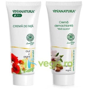 Pachet Crema de Fata cu Argint si Aur Coloidal 75ml + Crema Demachianta 75ml