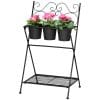 Suport pentru plante din Metal Pliabil Outsunny cu 3 Ghivece, 47x37x78,5cm, Negru | Aosom RO