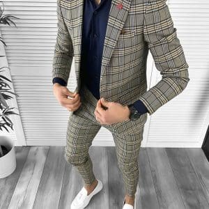 Costum barbati slim fit in carouri sacou + pantaloni 10268 16-1.1