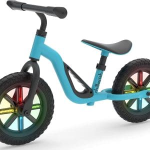 Bicicletă albastră de echilibru, fără pedale și reglabilă pe înălțime – Charlie Glow