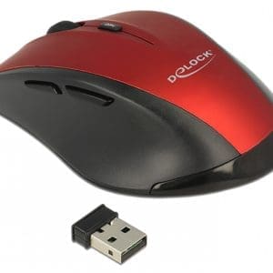 Mouse wireless ergonomic Negru/Rosu, Delock 12493