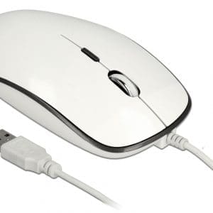 Mouse optic USB 4 butoane USB-A + adaptor USB-C alb, Delock 12532
